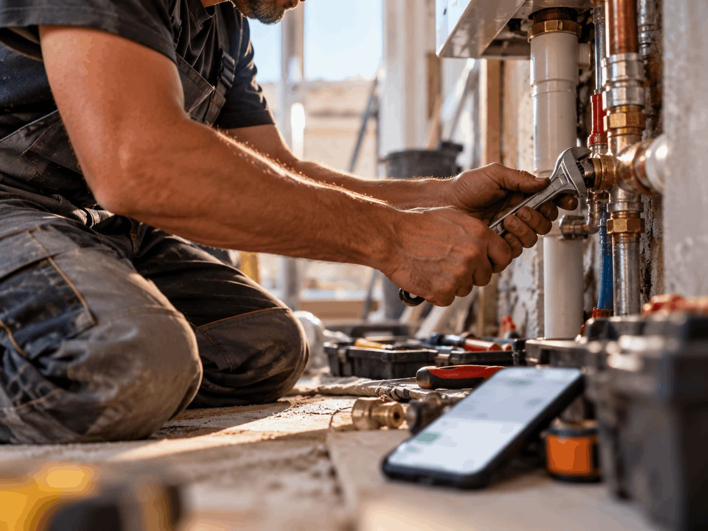 Artisan concentré sur son chantier pendant que son site internet est hébergé et entretenu